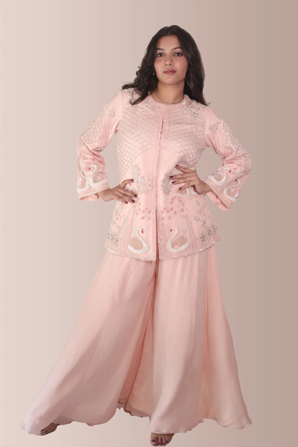 Swan jacket with flared pants