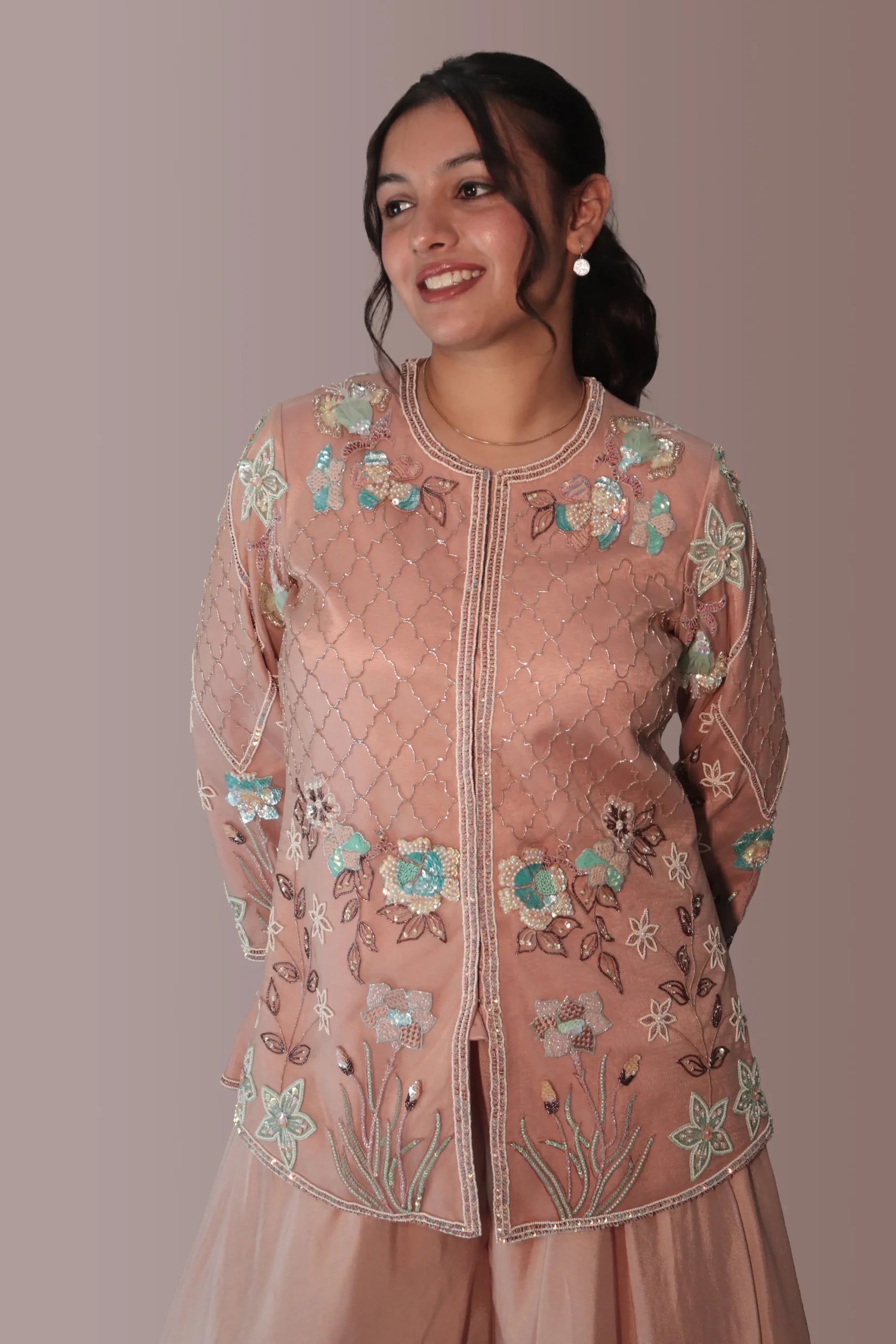 flowered jacket with flared pants