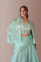 Bird cape with bustier and draped skirt