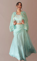 Bird cape with bustier and draped skirt