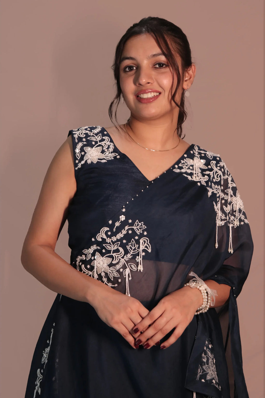 One shoulder cape with flared pants