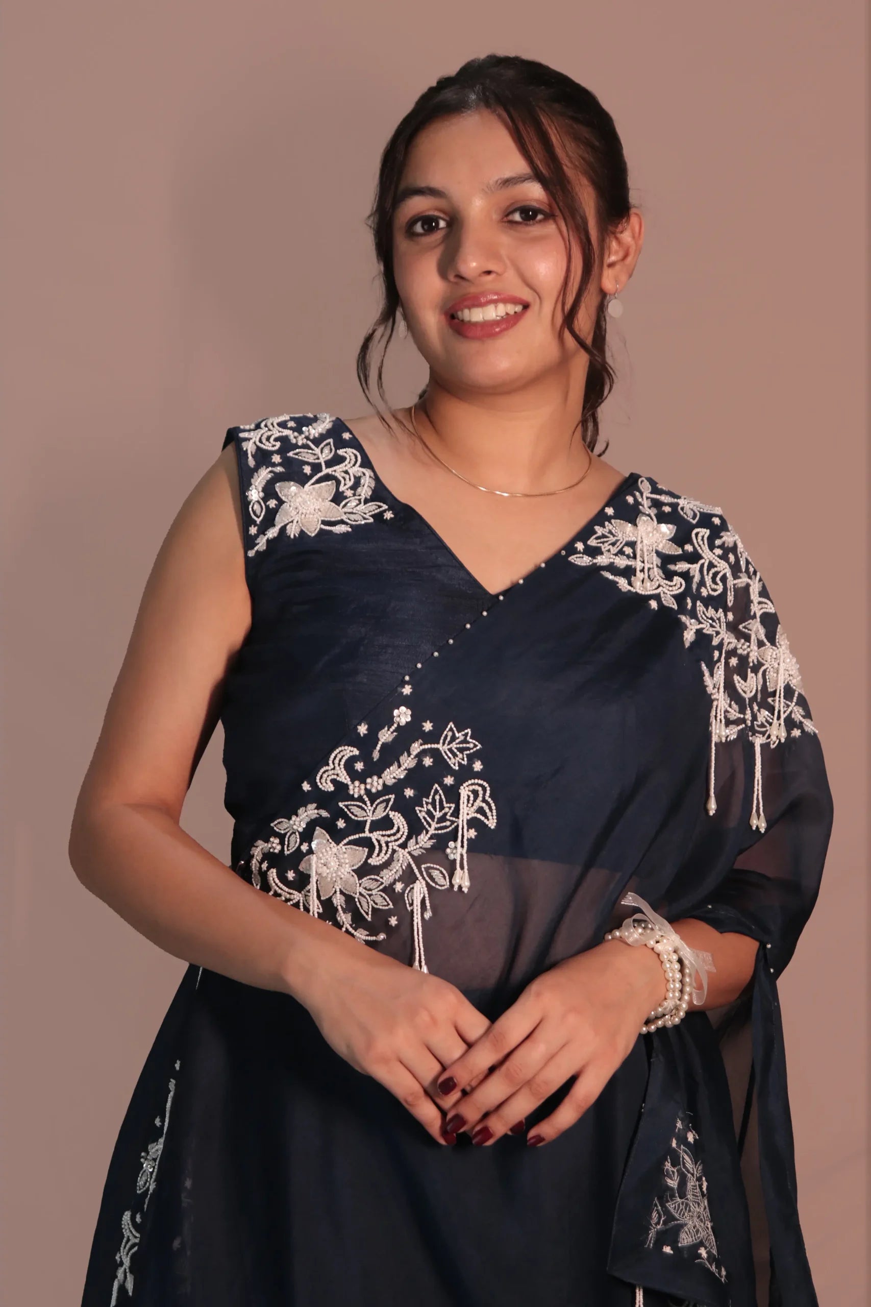 One shoulder cape with flared pants