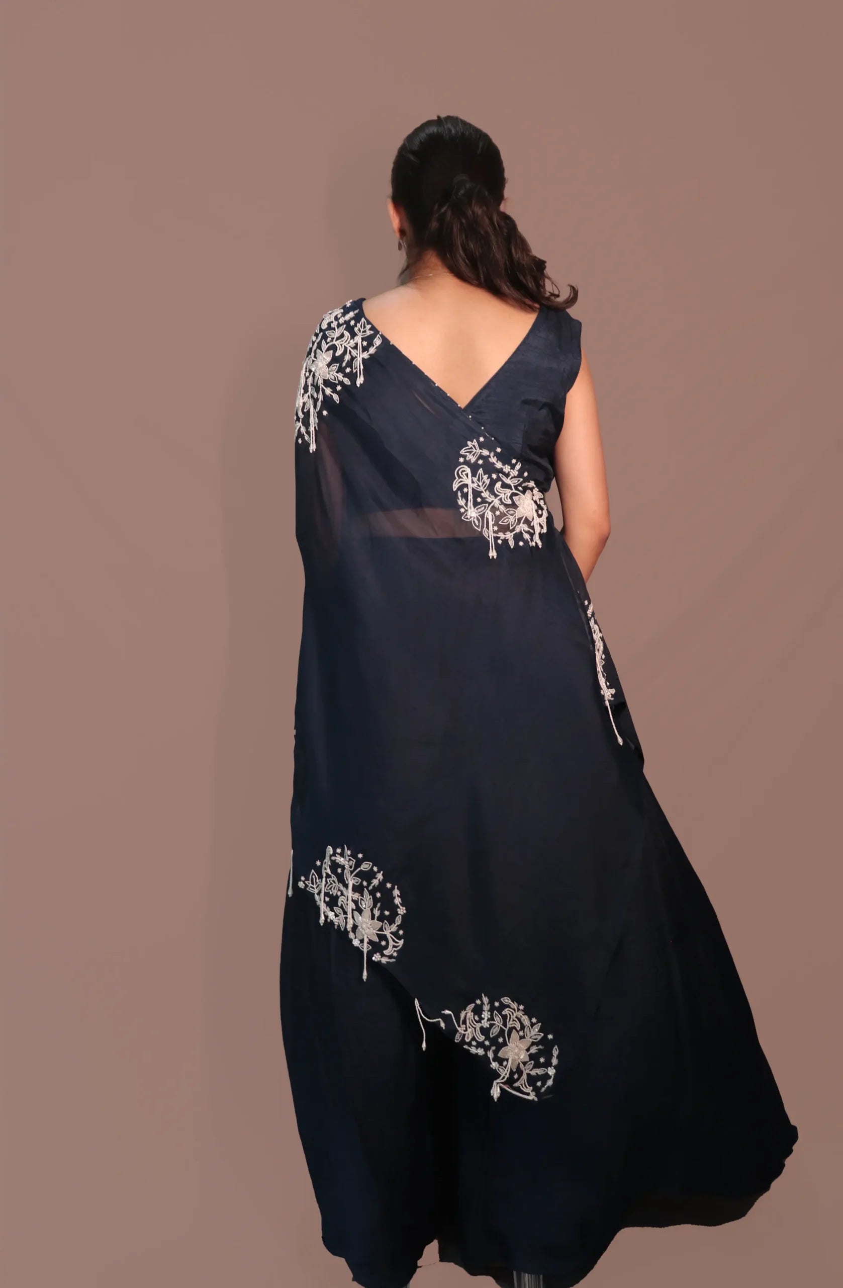 One shoulder cape with flared pants