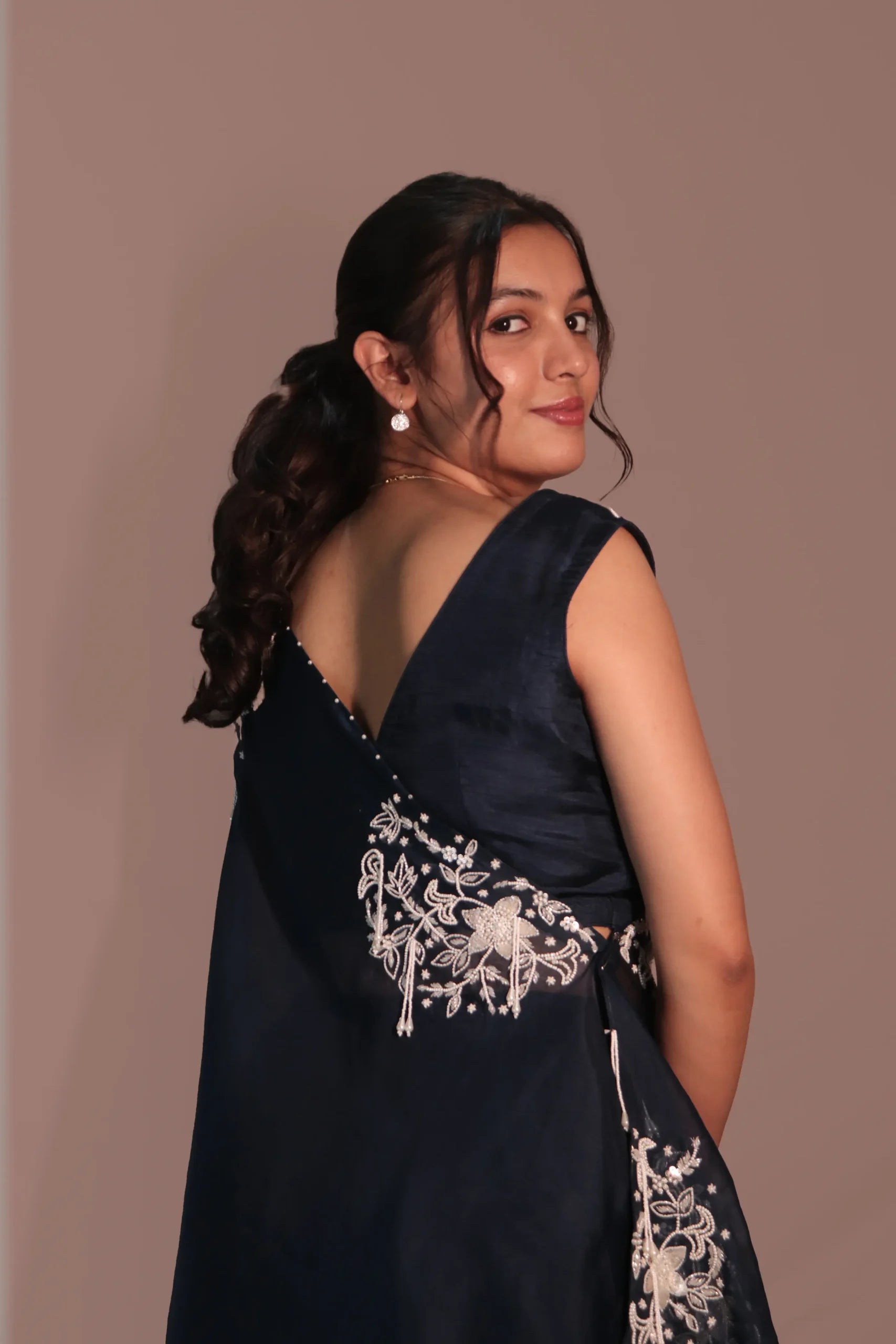 One shoulder cape with flared pants
