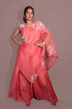 One shoulder cape with flared pants