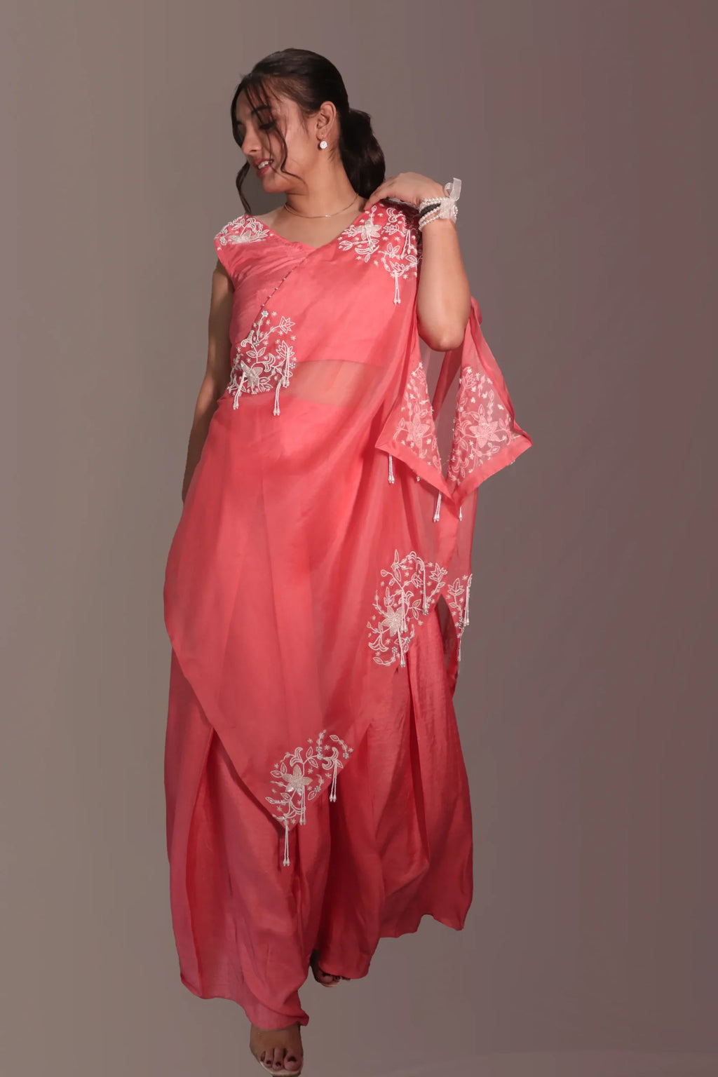 One shoulder cape with flared pants