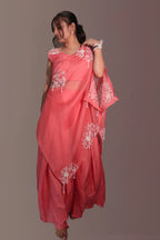 One shoulder cape with flared pants