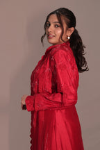 Long jacket with flared pants and bustier