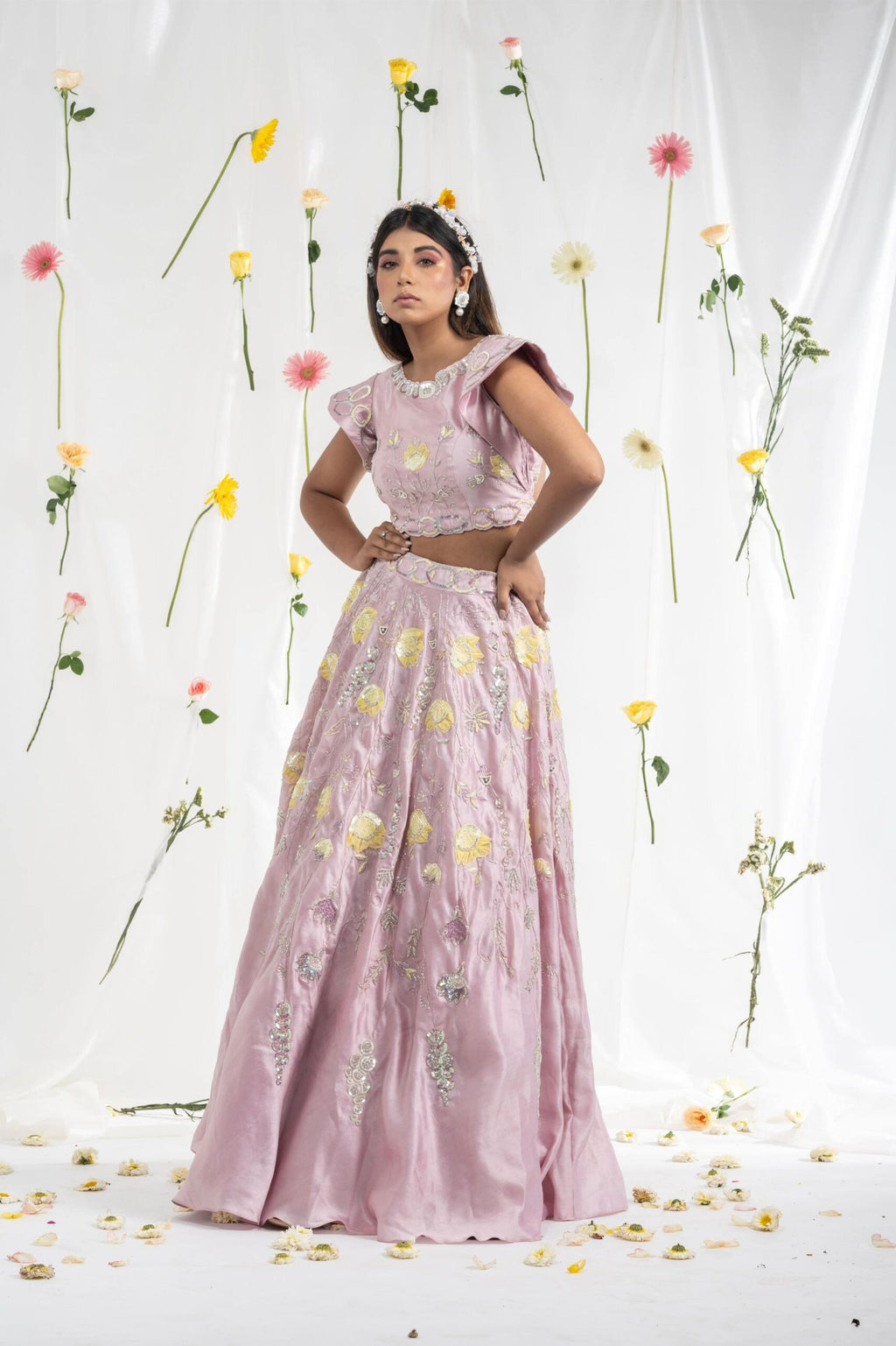 Mauve tulip lehenga set