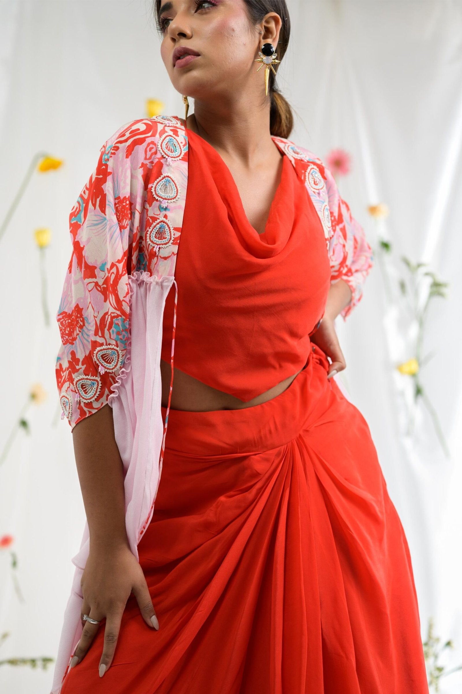 Drape skirt with top and cape