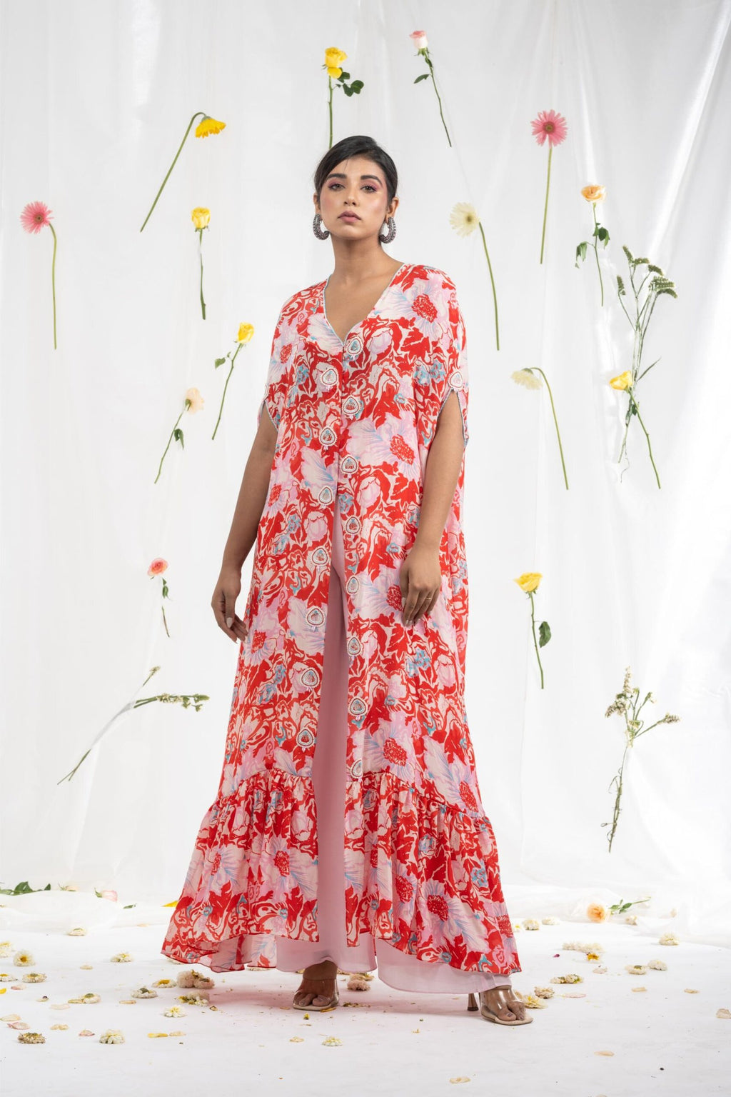 Long cape with flared pants