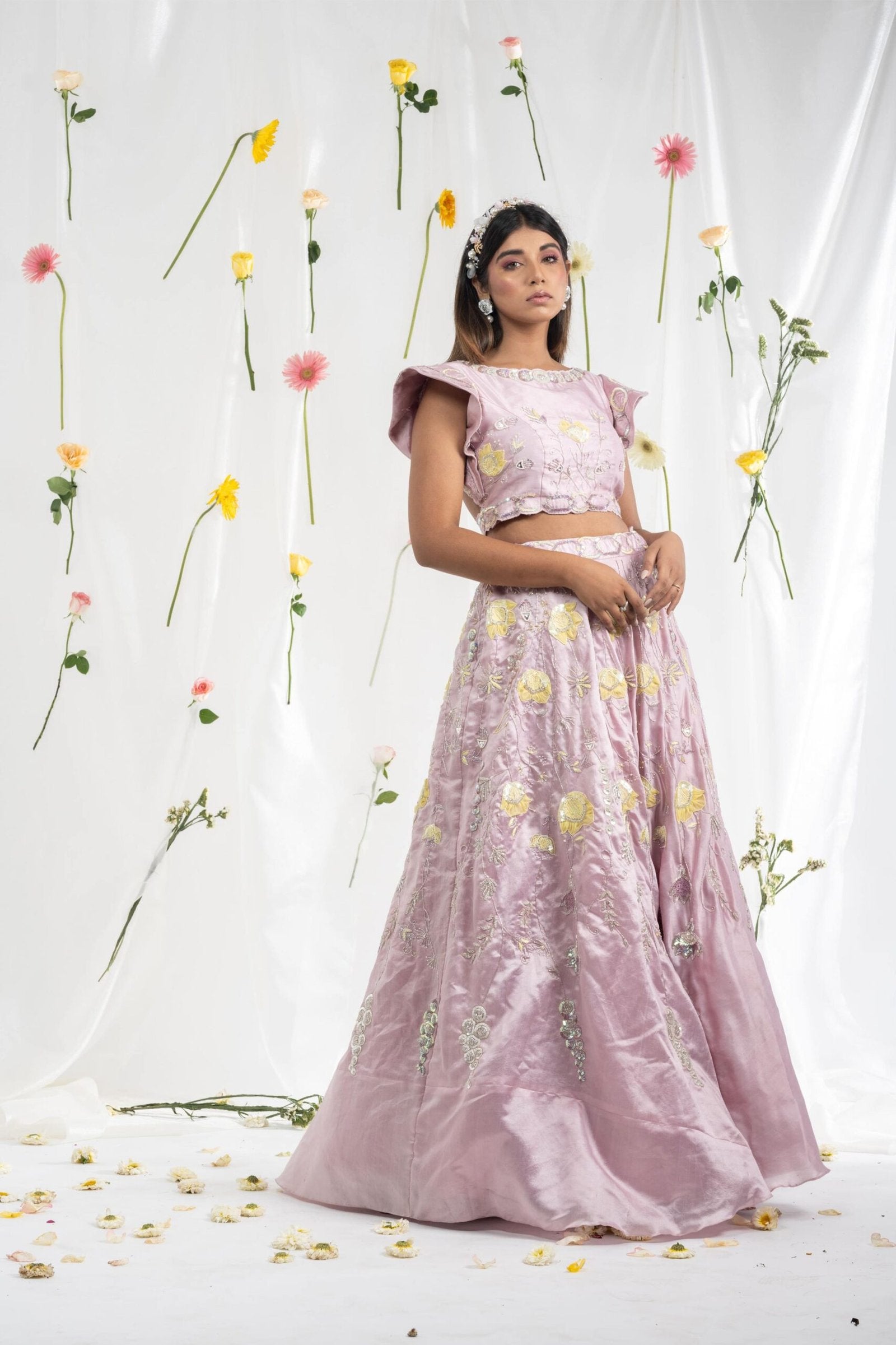 Mauve tulip lehenga set