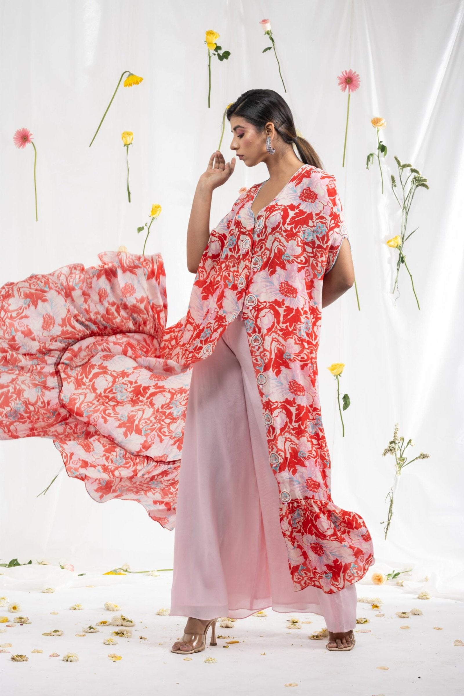 Long cape with flared pants