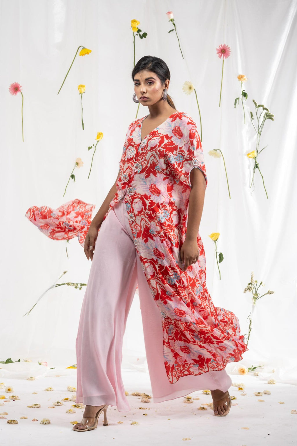 Long cape with flared pants
