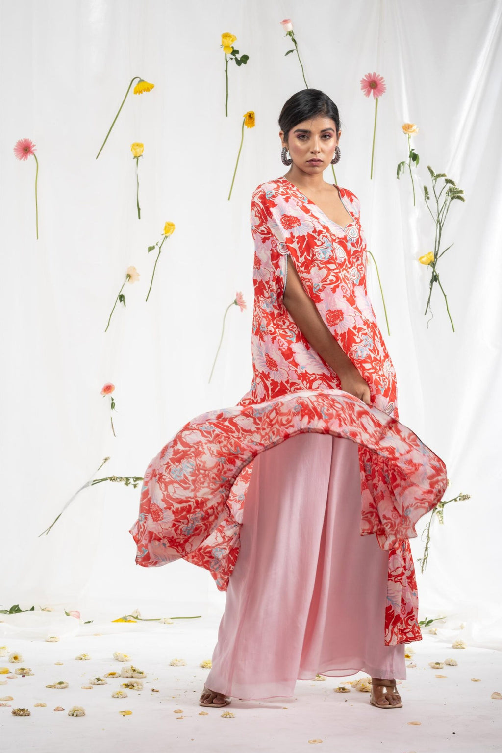 Long cape with flared pants