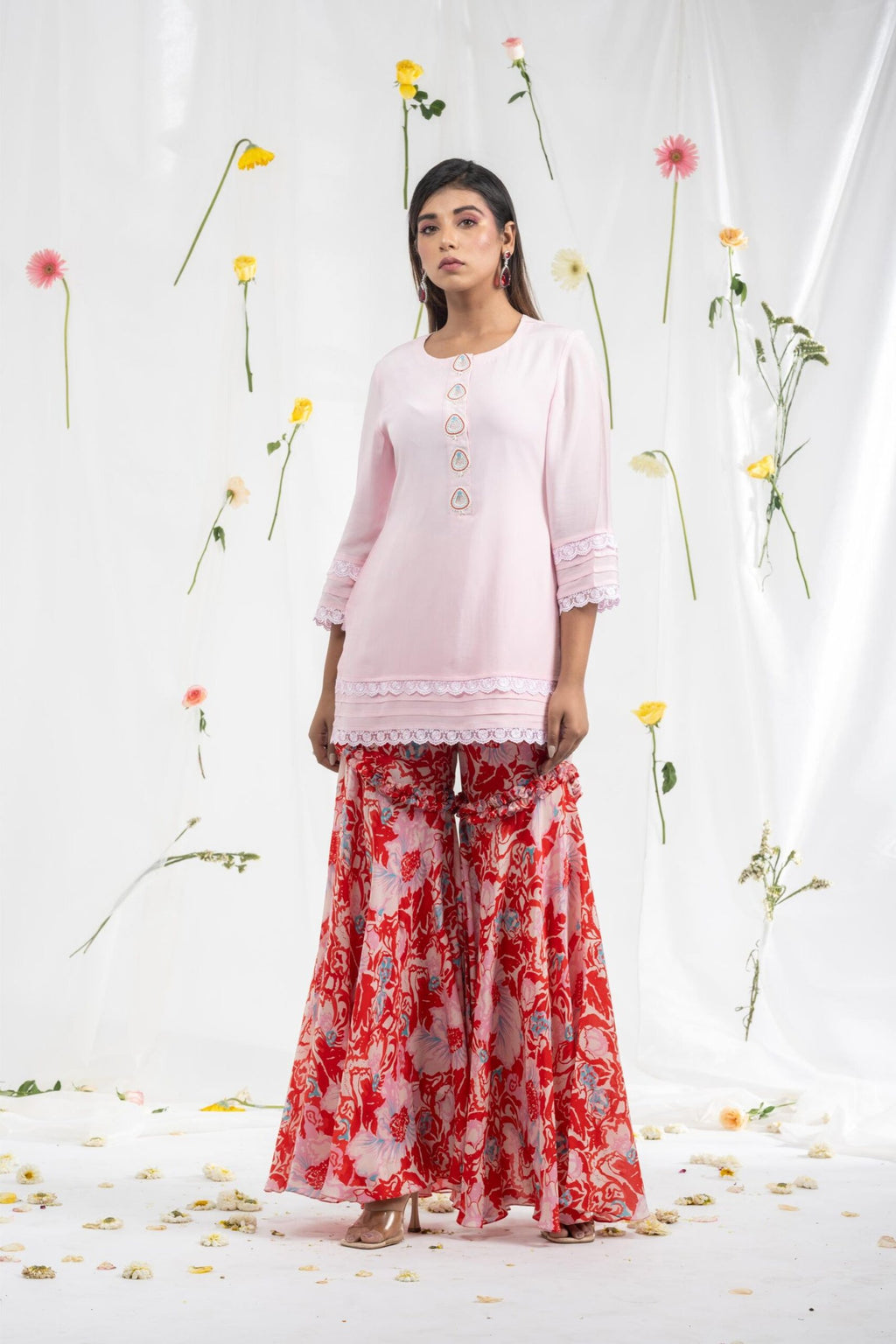 Digital printed sharara with short kurta