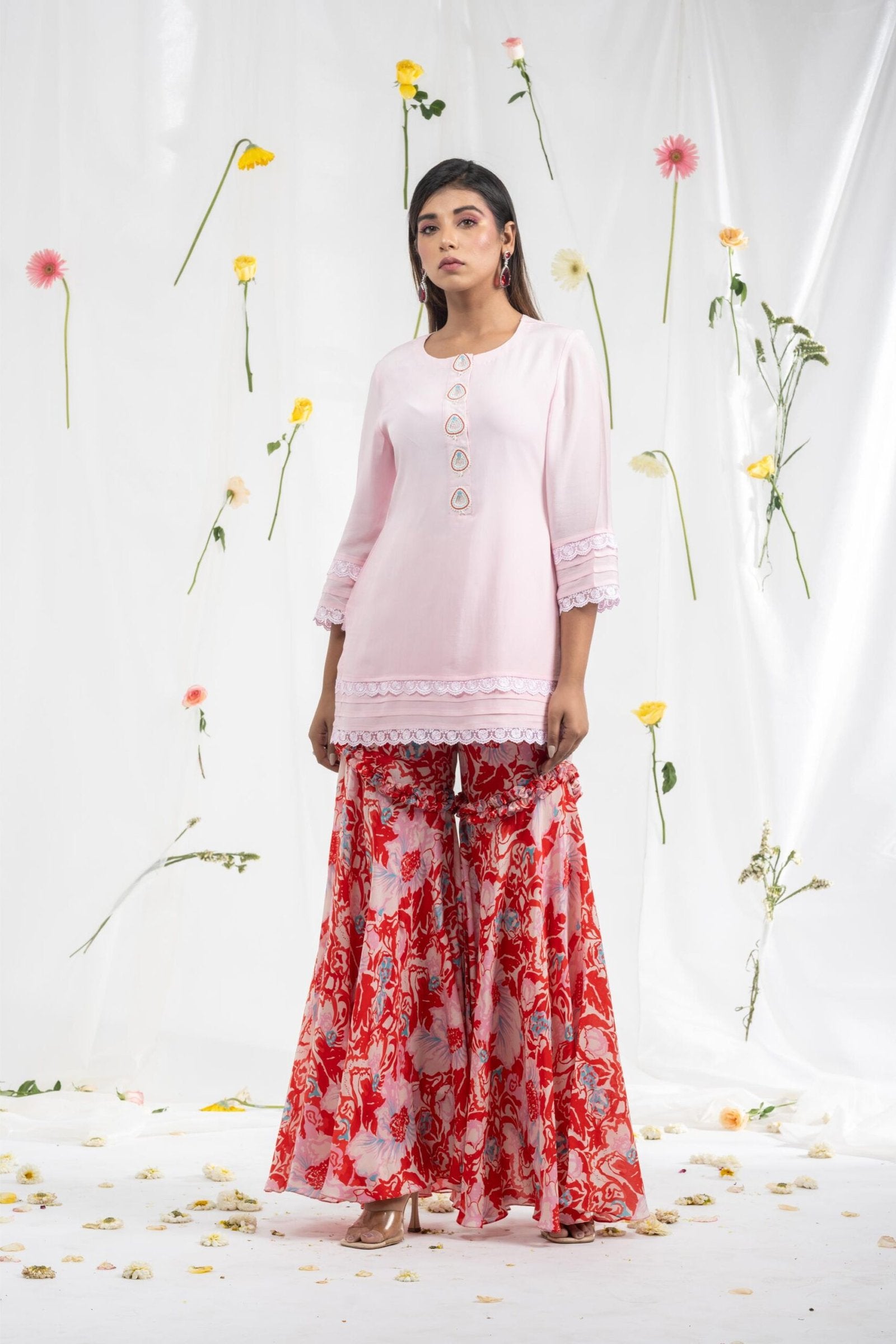 Digital printed sharara with short kurta