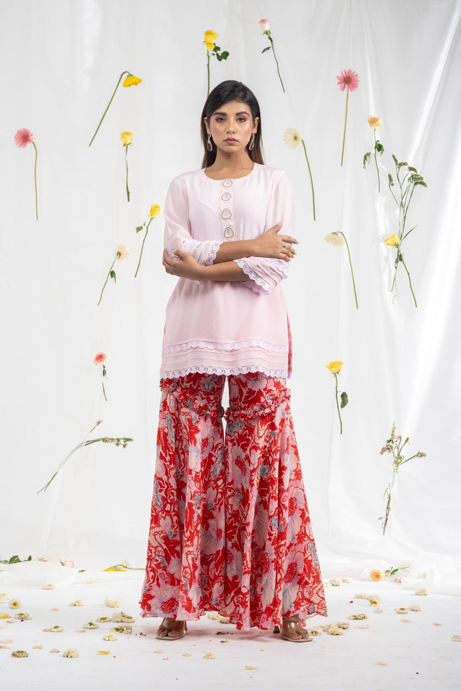 Digital printed sharara with short kurta