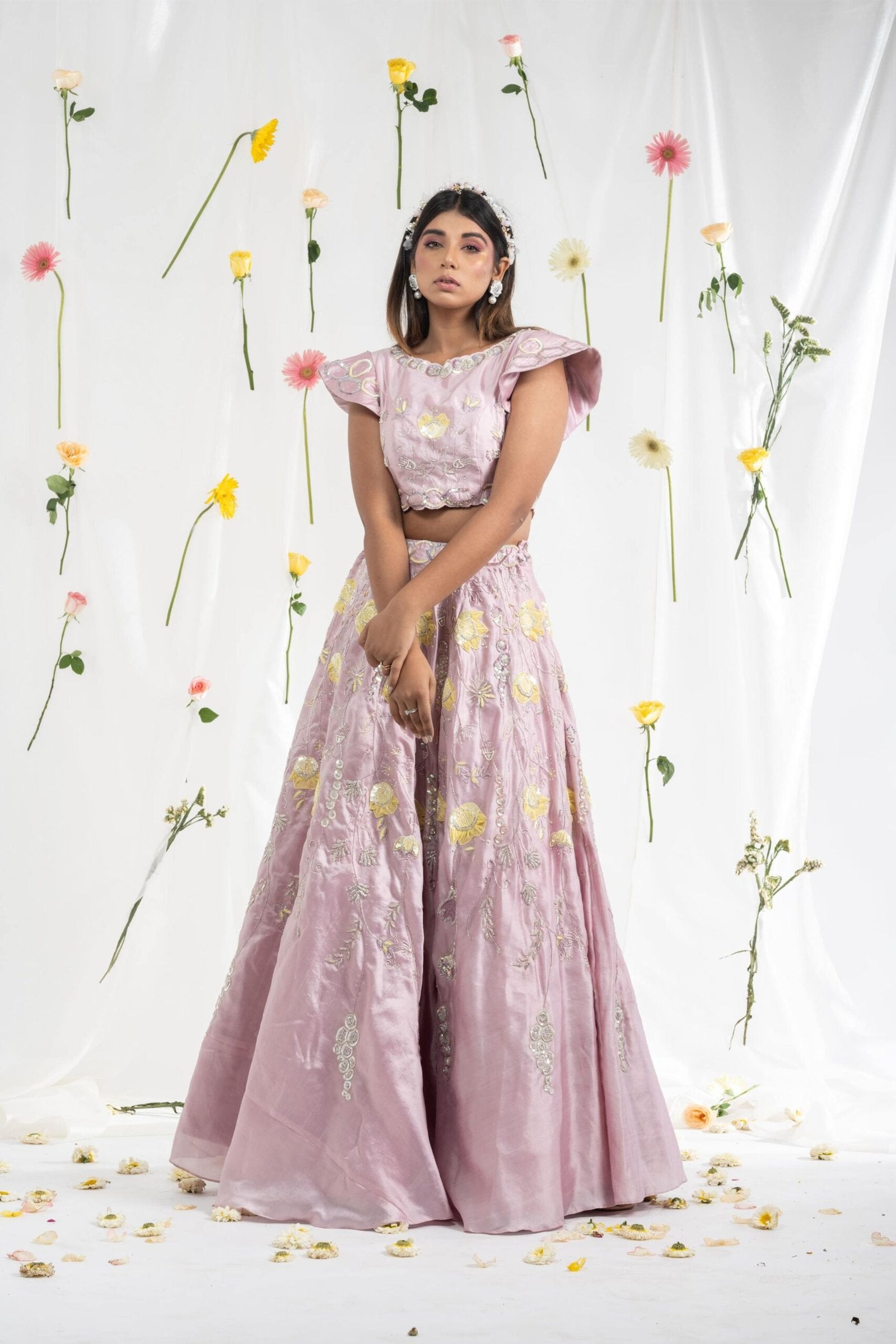 Mauve tulip lehenga set