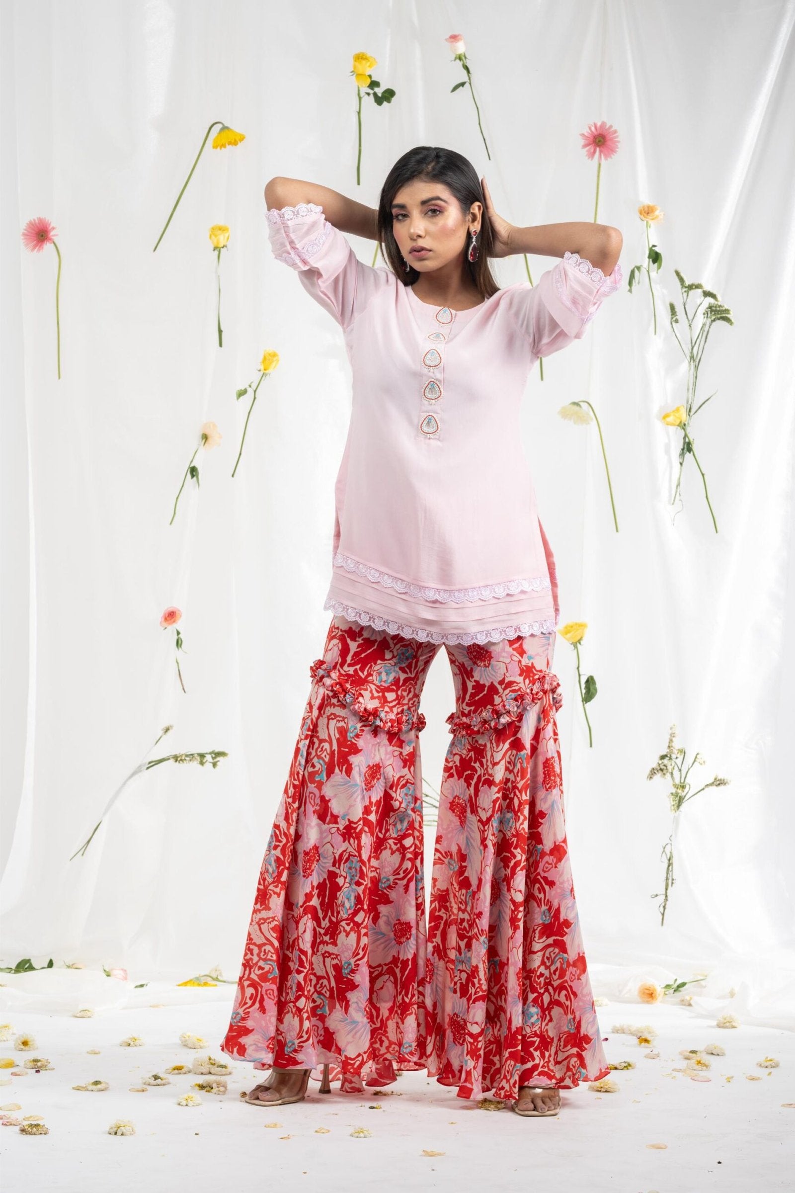 Digital printed sharara with short kurta