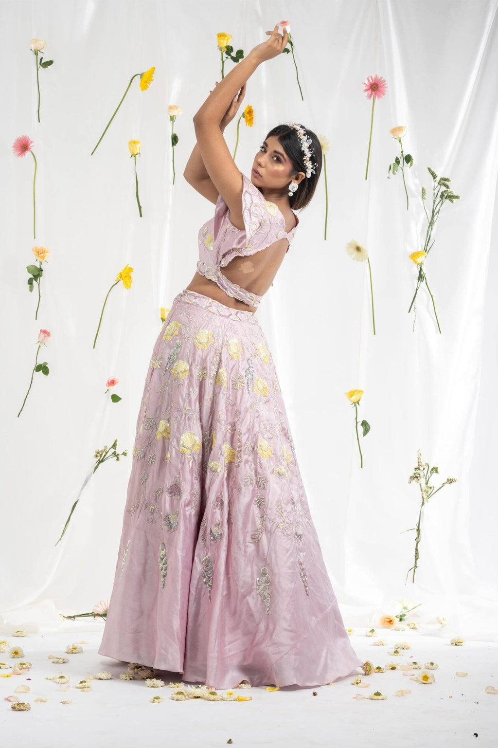 Mauve tulip lehenga set