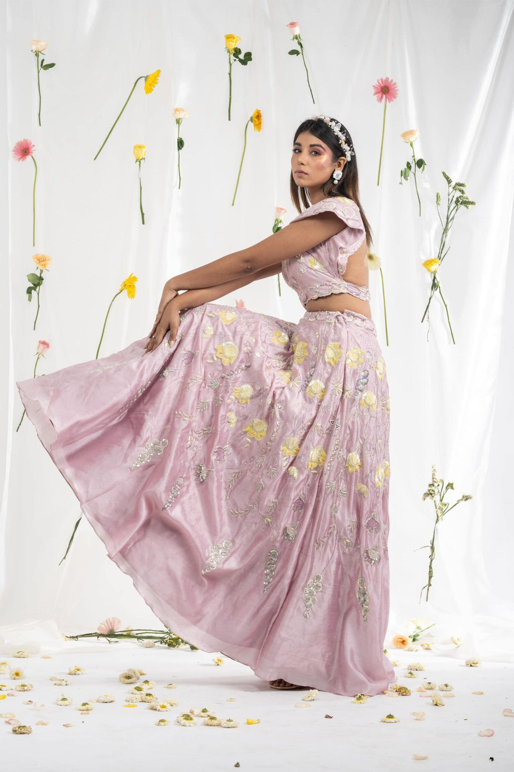 Mauve tulip lehenga set