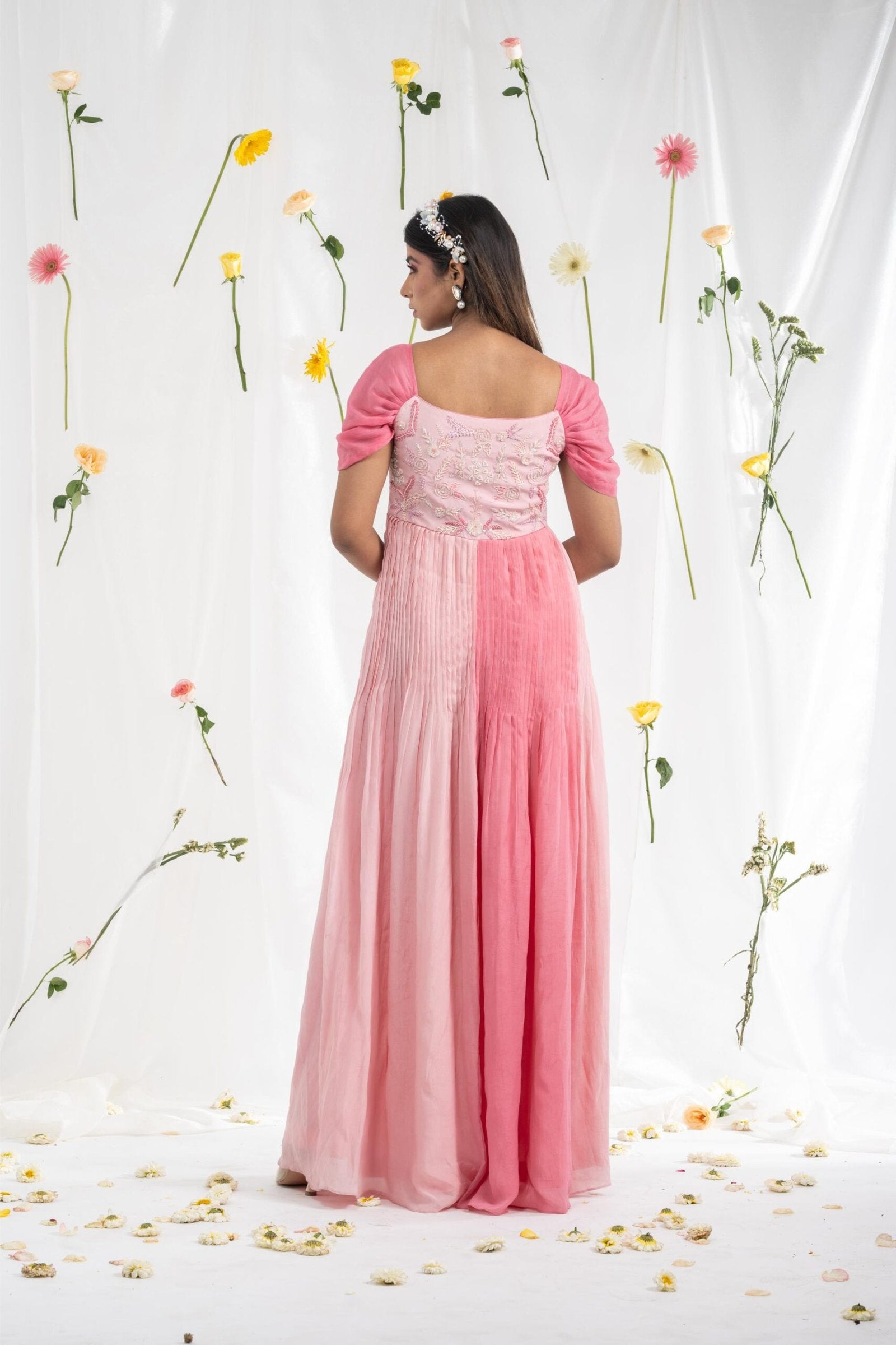 Dual tone drop sleeves gown