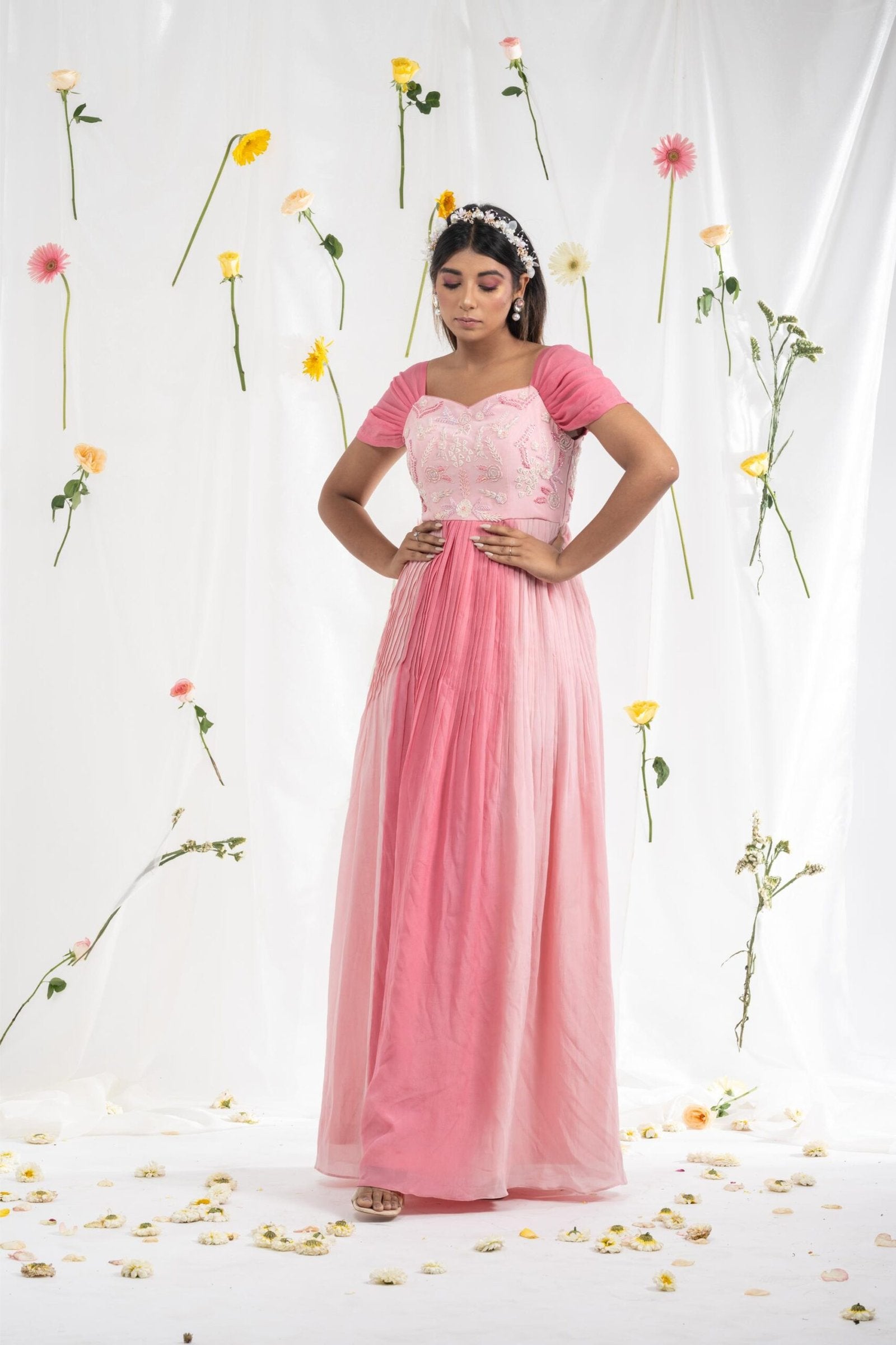 Dual tone drop sleeves gown