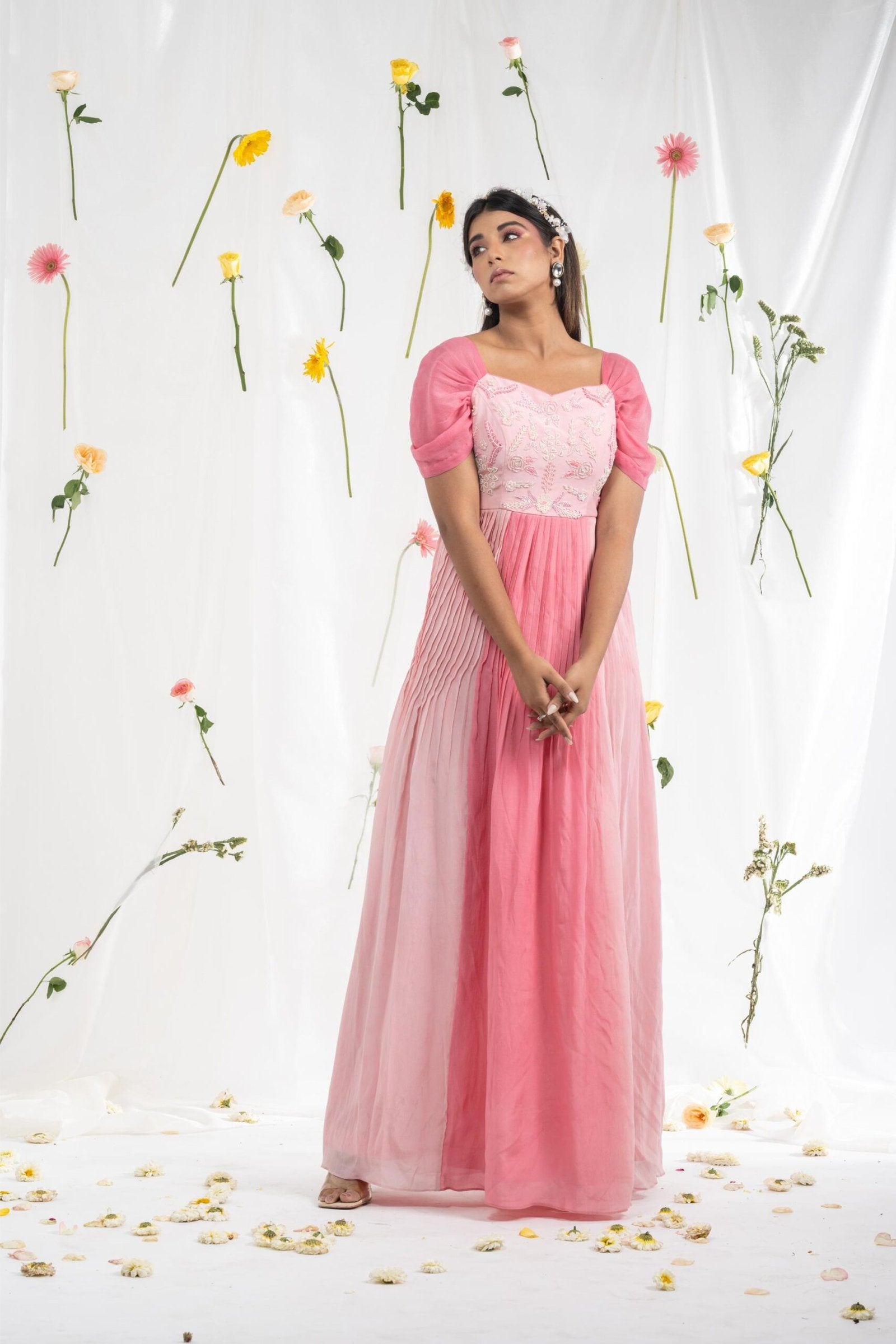 Dual tone drop sleeves gown