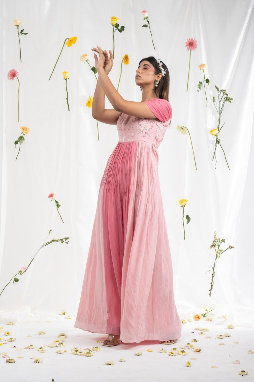 Dual tone drop sleeves gown