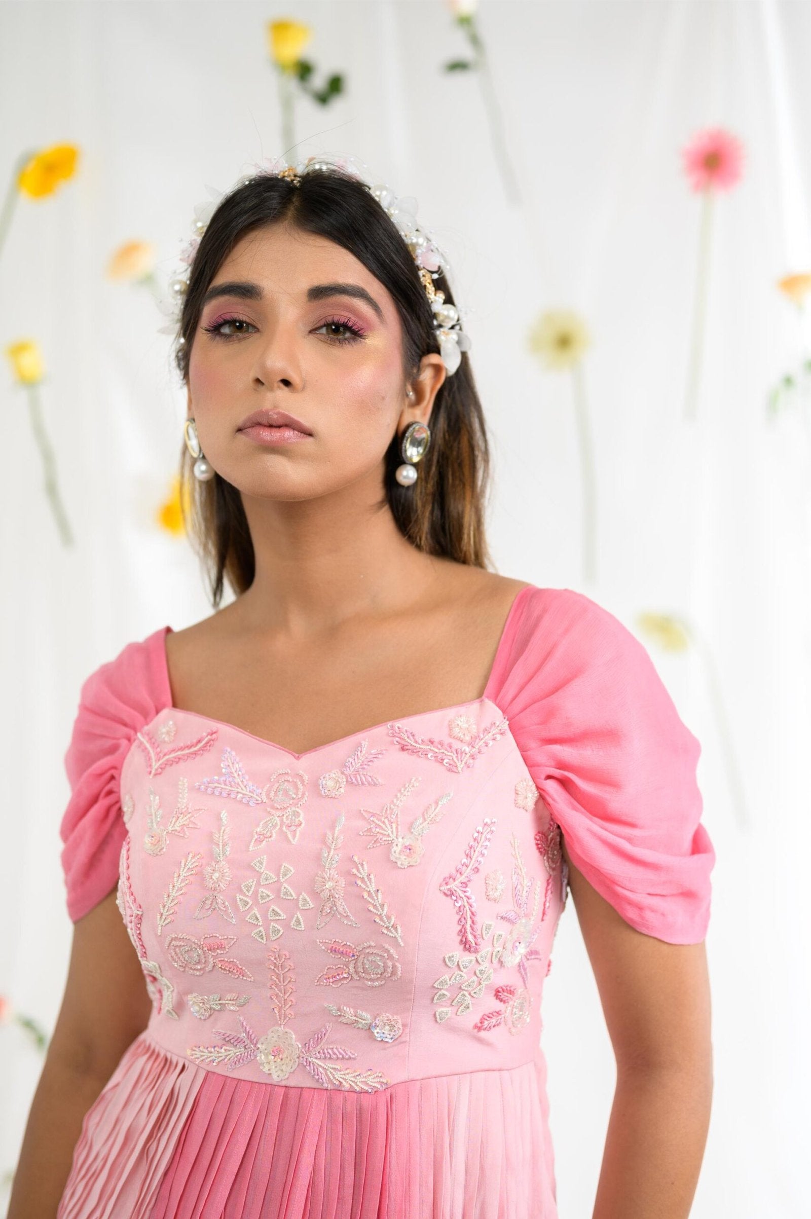 Dual tone drop sleeves gown
