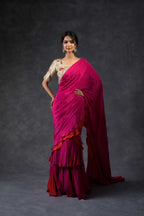 Double color ruffle saree