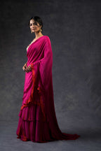 Double color ruffle saree