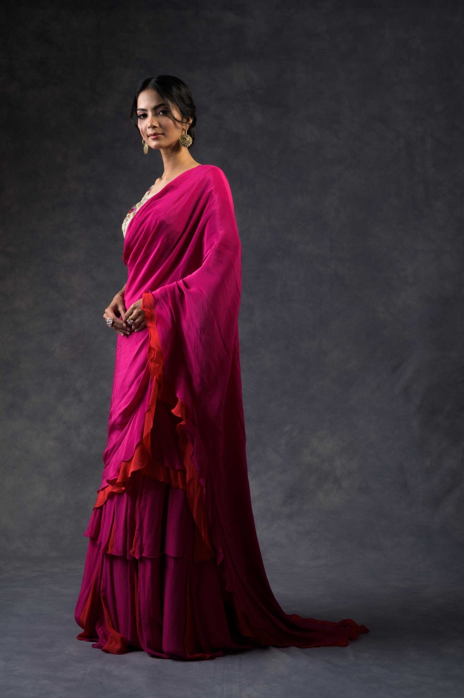 Double color ruffle saree