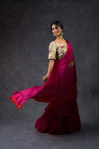 Double color ruffle saree