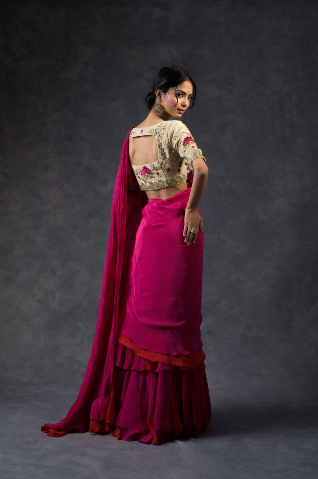 Double color ruffle saree