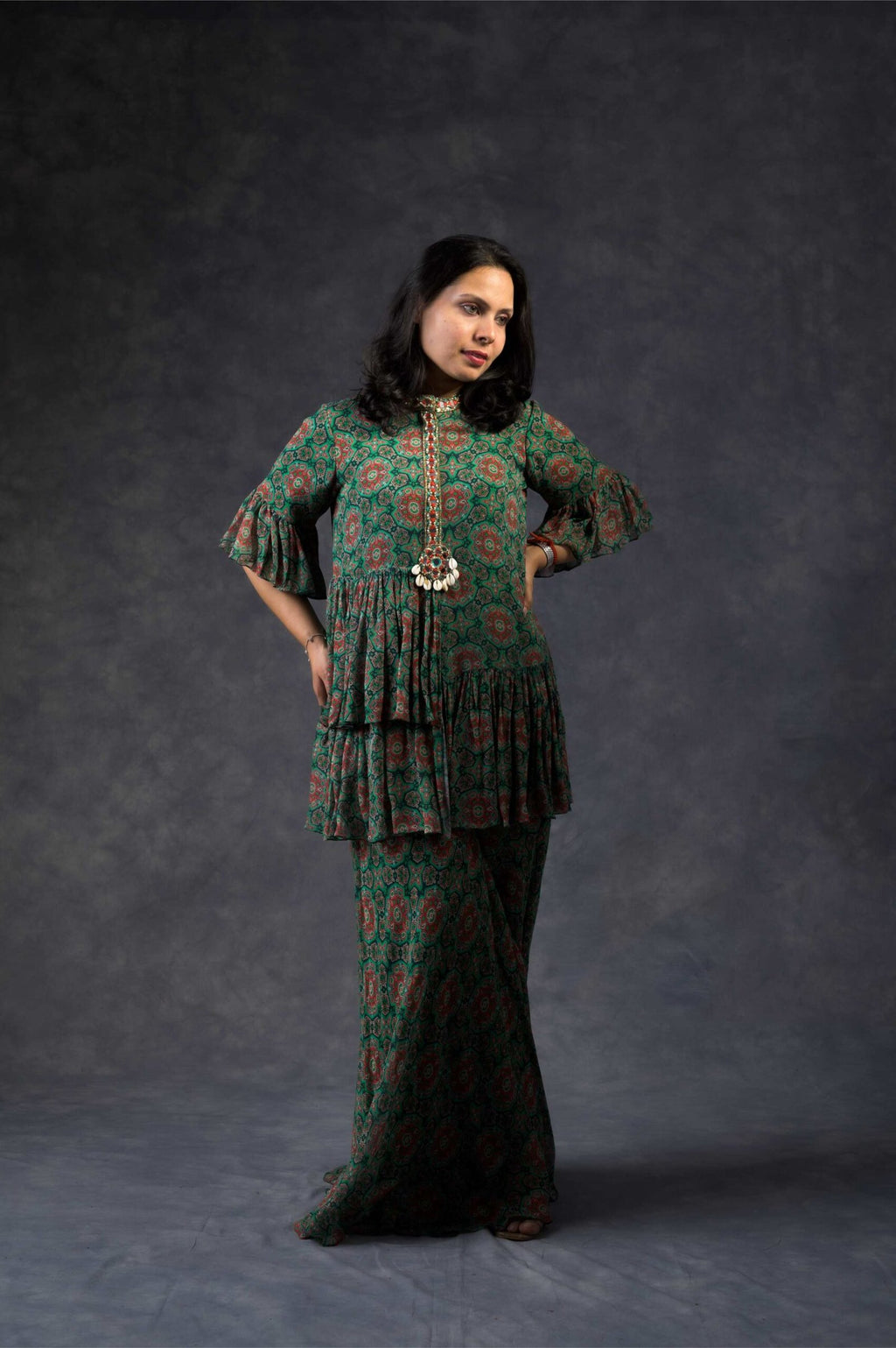 Asymmetric kurta sharara set
