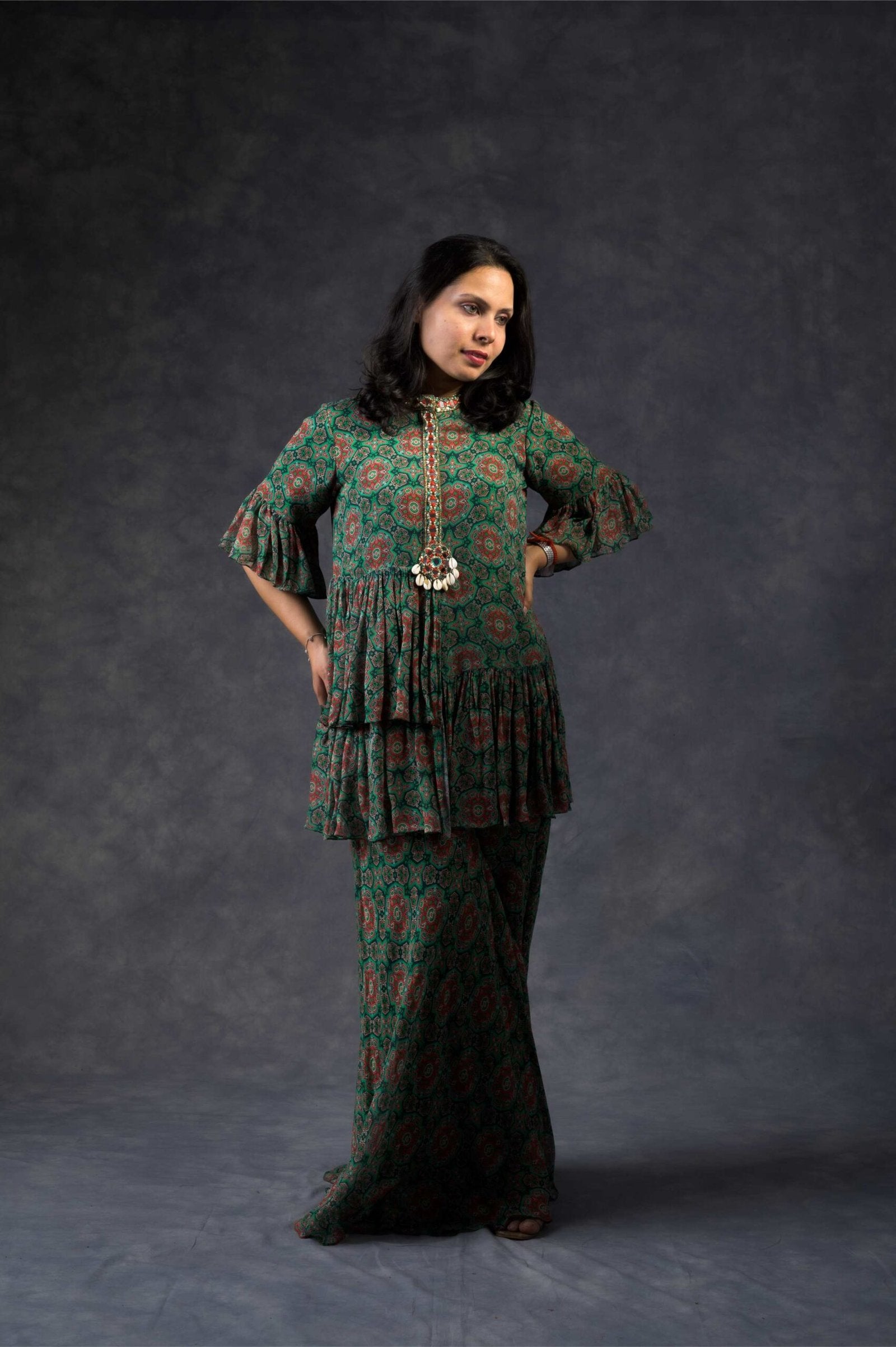 Asymmetric kurta sharara set