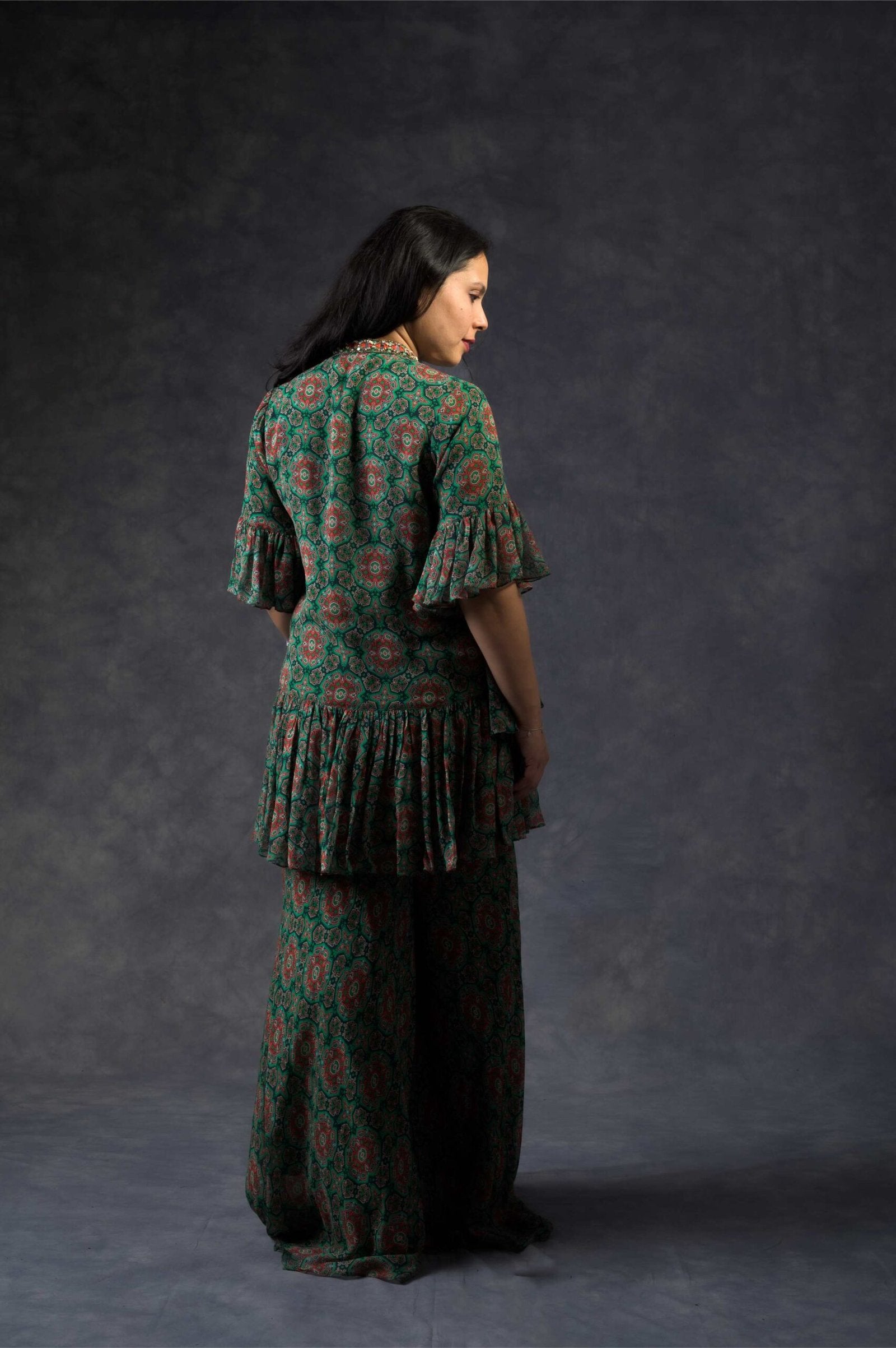 Asymmetric kurta sharara set