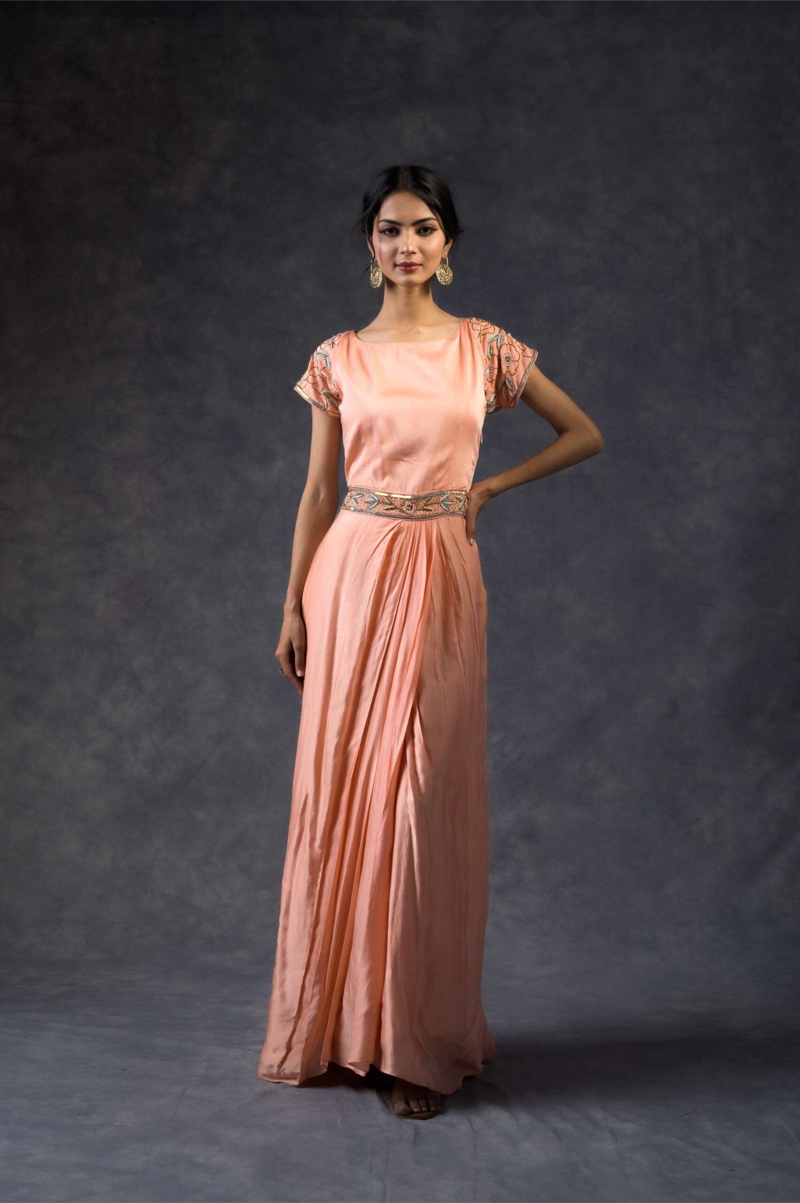 Peach drape gown