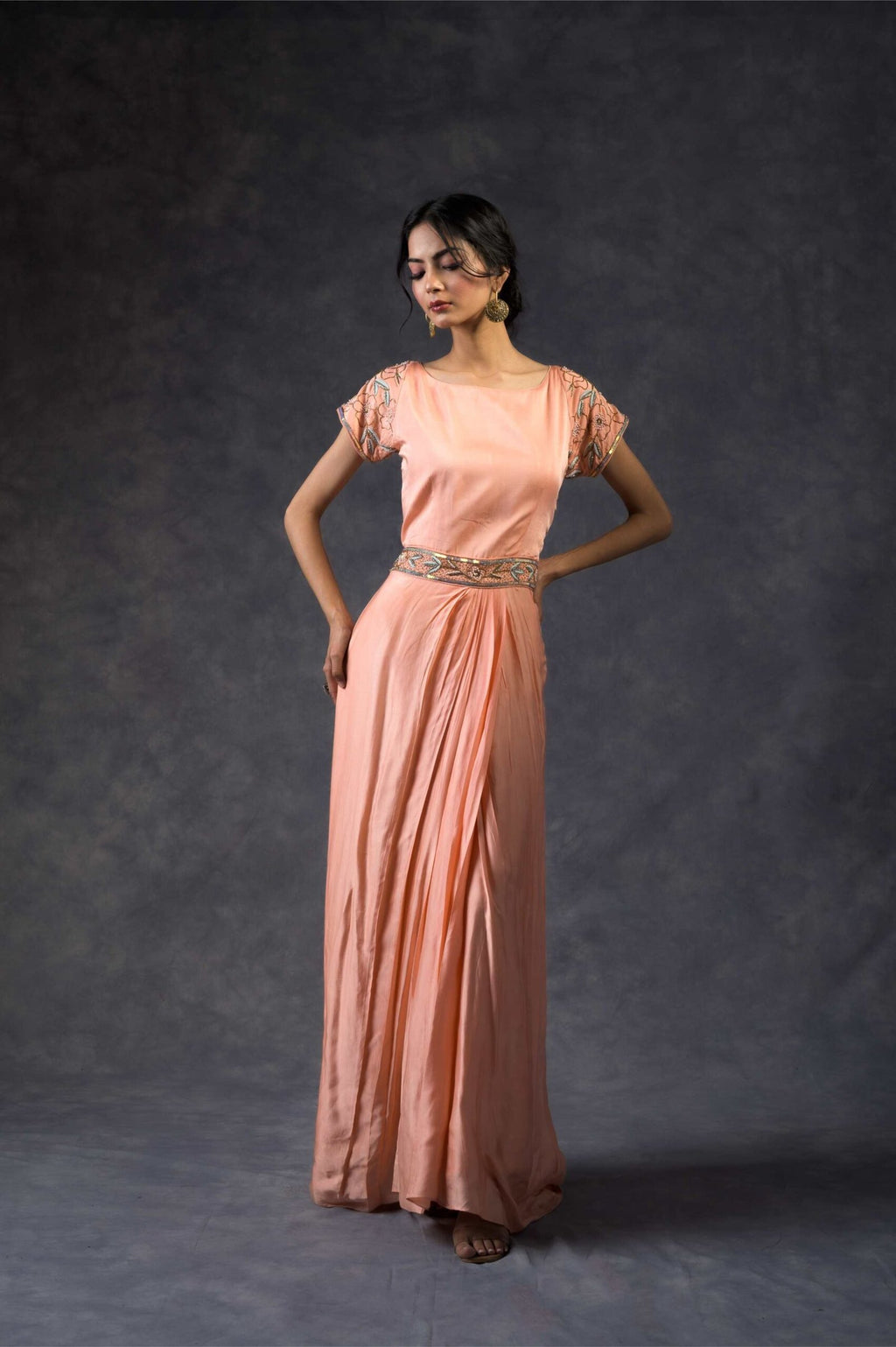 Peach drape gown