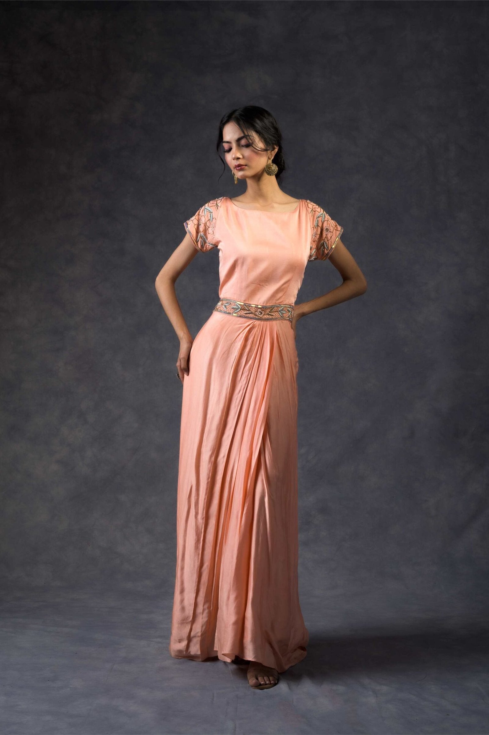 Peach drape gown