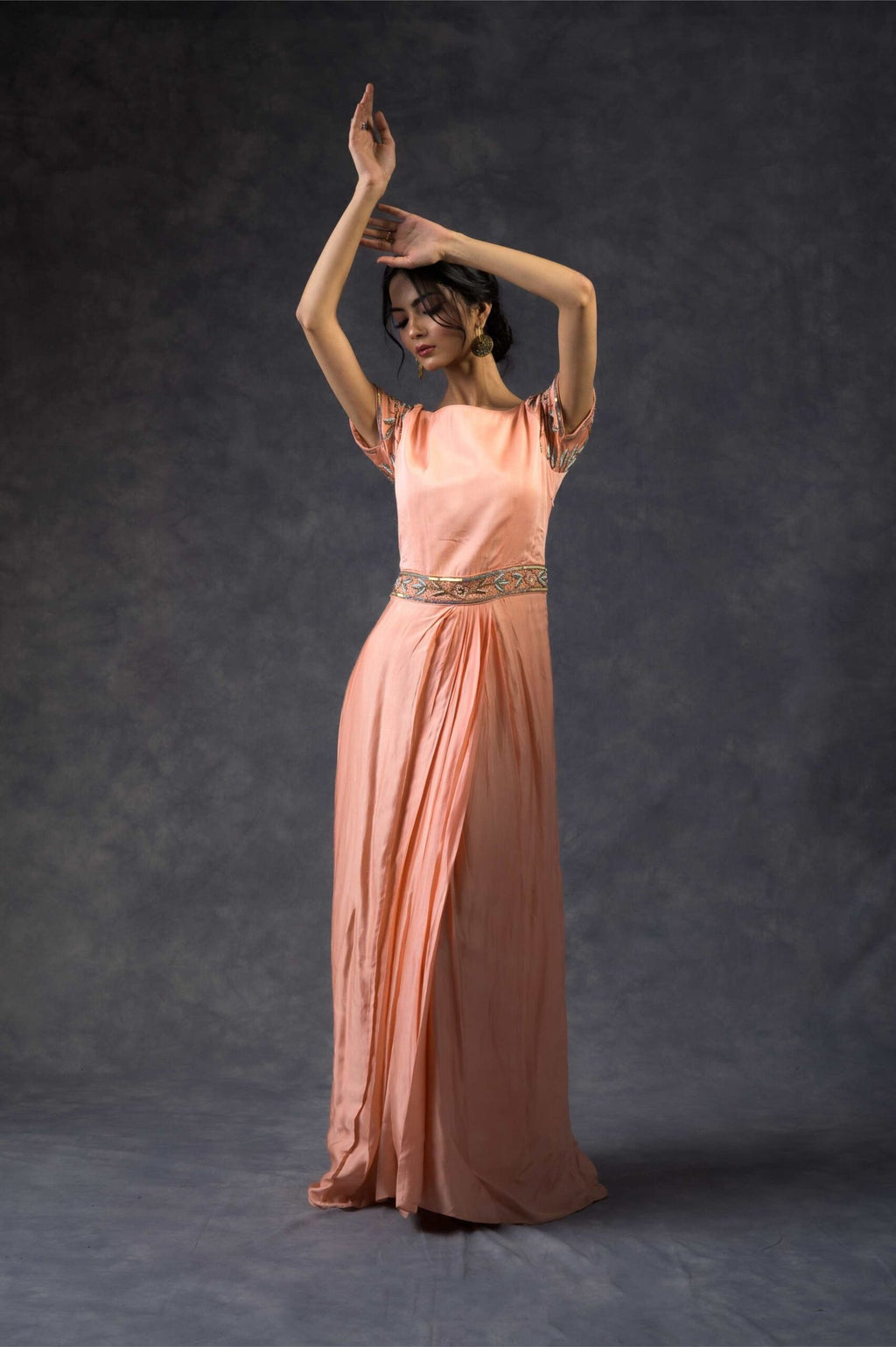 Peach drape gown