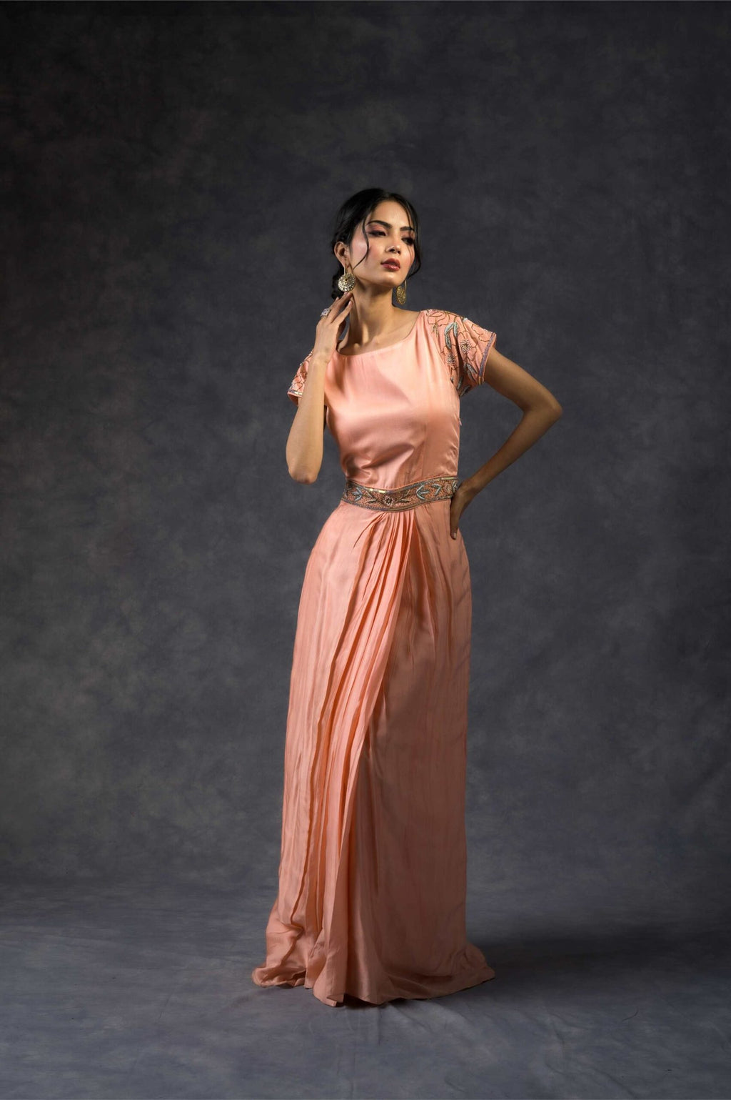 Peach drape gown