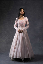Pink rose flared gown