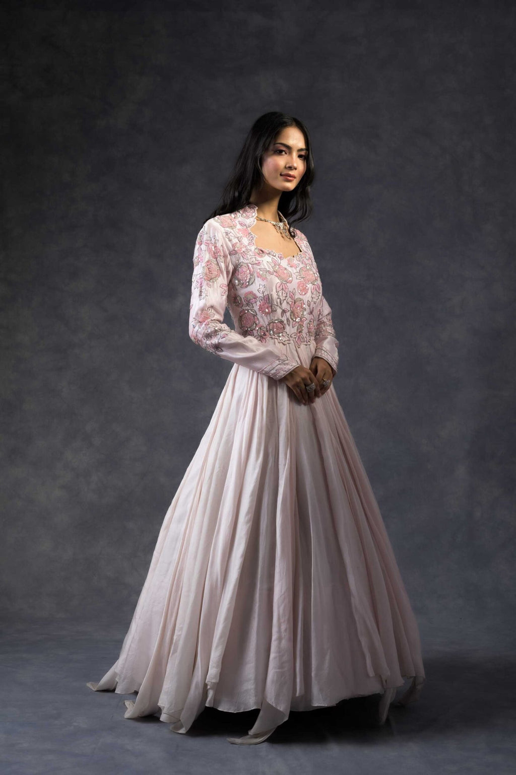 Pink rose flared gown
