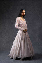 Pink rose flared gown