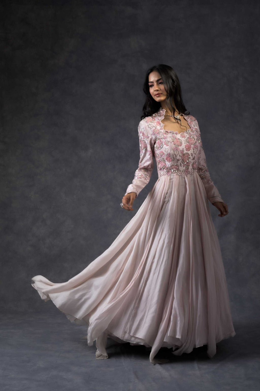 Pink rose flared gown