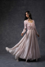 Pink rose flared gown