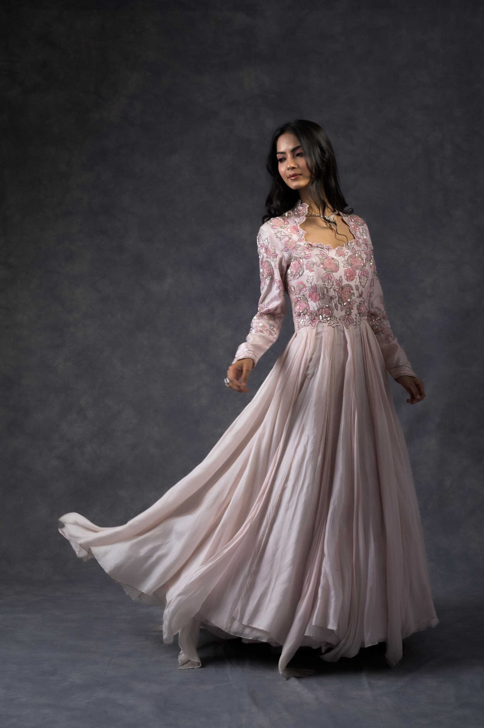 Pink rose flared gown
